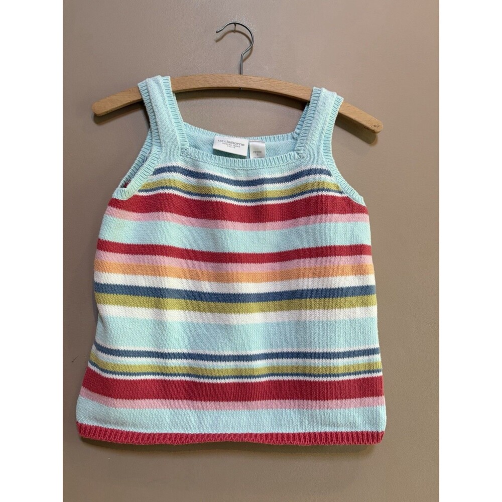 Vtg Coastal Grandma Sweater Vest Liz Claiborne Rainbow 100% Cotton Sz S Petite